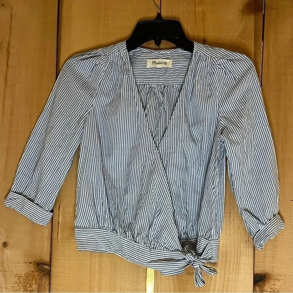 Madewell Blue Striped Wrap Top​ - Picture 1 of 4